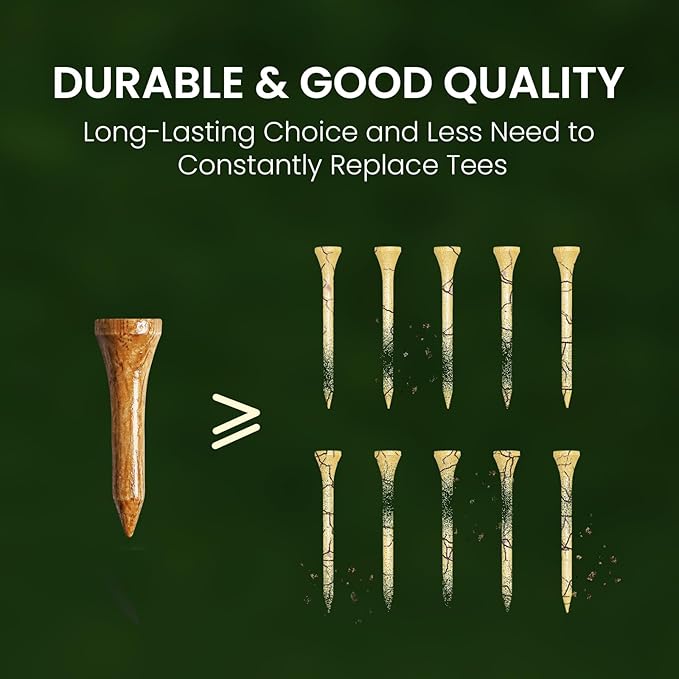 FINGER TEN Golf Tees Wood for Men Wooden Tee 1 1/2 2 3/4 3 1/4 Inch Western Birch Value 100 Pack, Reduce Friction Spin Tall Sturdy Base for Stability Long-Lasting Durability