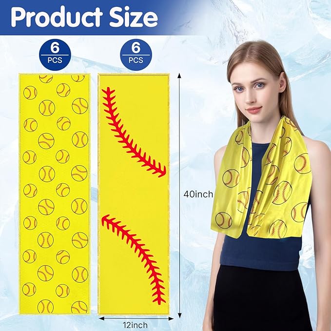 OPSO Baseball Softball Cooling Towel Set, 40 x 12 inches, 12 Pack, Microfiber Sports Towels for Baseball, Soccer, Golf LCE Towel Microfiber Sports Towels for Player (Softball 4)