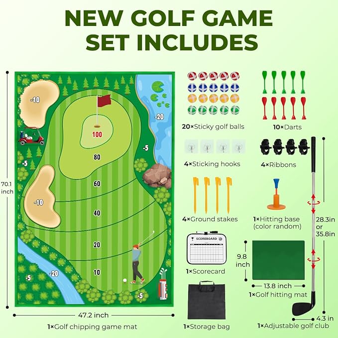 Golf Chipping Game Mat Set, Golf Hitting Training Mat Practice Outdoor Indoor for Adults Family, Kids Outdoor Play Equipment, Stick Chip Games for Backyard Office Home (70.1x47.2in)