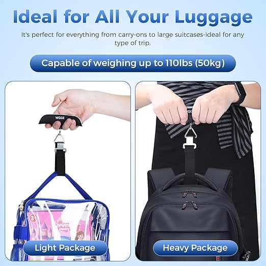 Digital Luggage Scale, WGGE Travel Luggage Weight Scale, Max 110lbs/50kg Baggage Scale with Backlit LCD Display