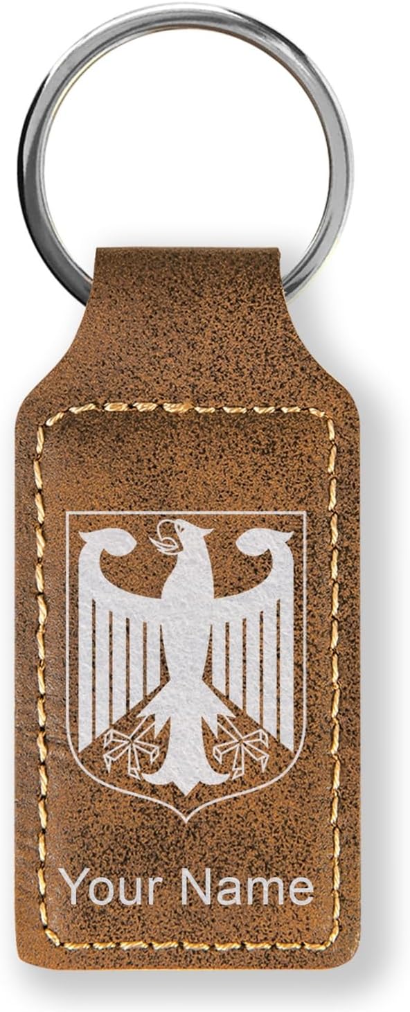 LaserGram Rectangle Keychain, Coat of Arms Germany, Personalized Engraving Included (Rustic with Silver)