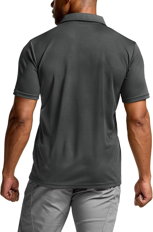 CQR Men's Polo Shirts, Tactical Short Sleeve Golf Performance Shirts, Lightweight Dry Fit UPF 50+ Pique