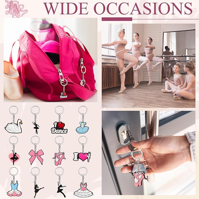 Batiyeer 36 Pack Dance Keychains Bulk Party Favors Sports Ball Key Chains Funny Keyring Gifts for Women Men Birthday Supplies
