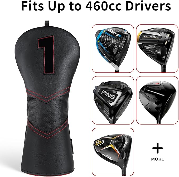 Craftsman Golf Club Cover Driver Head Cover Golf Headcover Premium Solid Black Leather Driver Headcovers for Golf Clubs