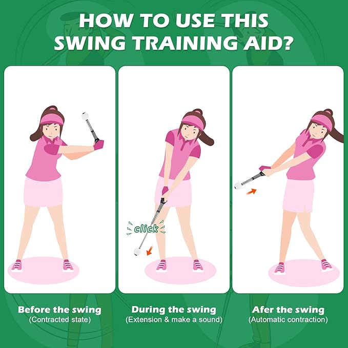 welspo Retractable Golf Swing Trainer Aid with Arm Band, Rhythm Click Sound, Warm-Up and Grip Trainer, Right-Handed Golf Club for Improve Chipping and Hitting Strength