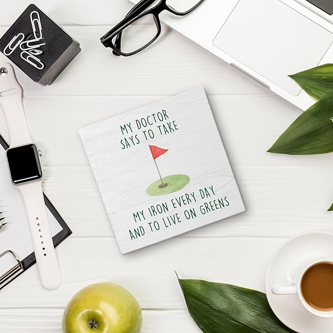 Funny Golf Court Wooden Box Sign Desk Decor, Gifts for Golf Lovers, Golfer Golfing Gifts Wood Block Sign Decorations for Home Bedroom Office Wall Tabletop Shelf Decor, 5x5 Inch