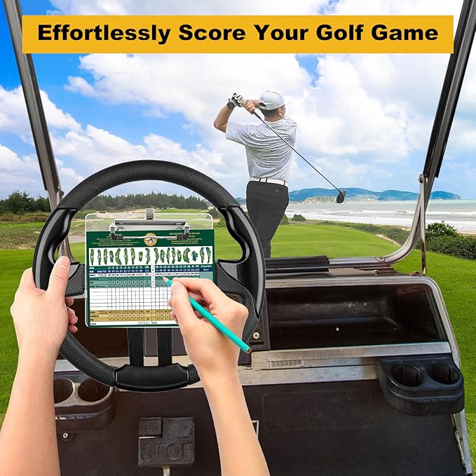 Golf Cart Scorecard Holder with Pen Holder on Golf Cart Steering Wheel for EZGO Club Car Yamaha Golf Carts（Note Do Not Include Golf Cart Steering Wheel