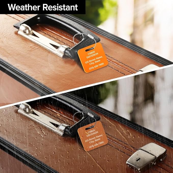 Custom Luggage Tags, Personalized Name Address for Suitcases,Backpack, Handbag, Travel Equipment Tag, 2x2 Inches, Acrylic Heavy Duty Made in The USA by My Sign Center-Orange
