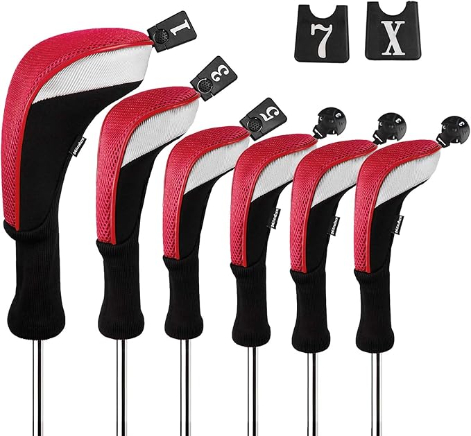 Andux 6pcs/Set Golf Club Head Covers Woods Drivers Fairway Hybrid Set Long Neck (3 Hybrid + 3 Woods)