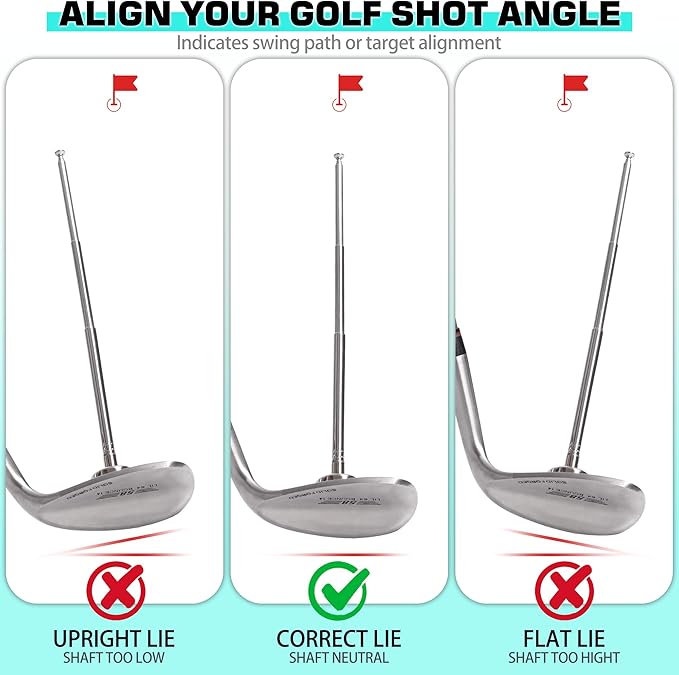 Golf Alignment Rods, 7 Length Adjustments - Golf Alignment Stick Corrector Lie Angle Tool, Golf Swing Training Aids Aiming Stick - Golf Club Face Aim, Visualize and Align Your Golf Shot