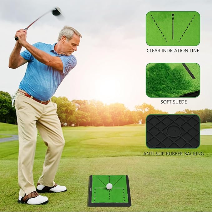 Golf Hitting Mats for Swing Path Feedback Reusable Anti-Slip Rubber Backing Extra Replaceable Dual Velvet Pad Fit in Indoor Outdoor Golf Swing Practice (16 X 12 in) Gifts for Golfer