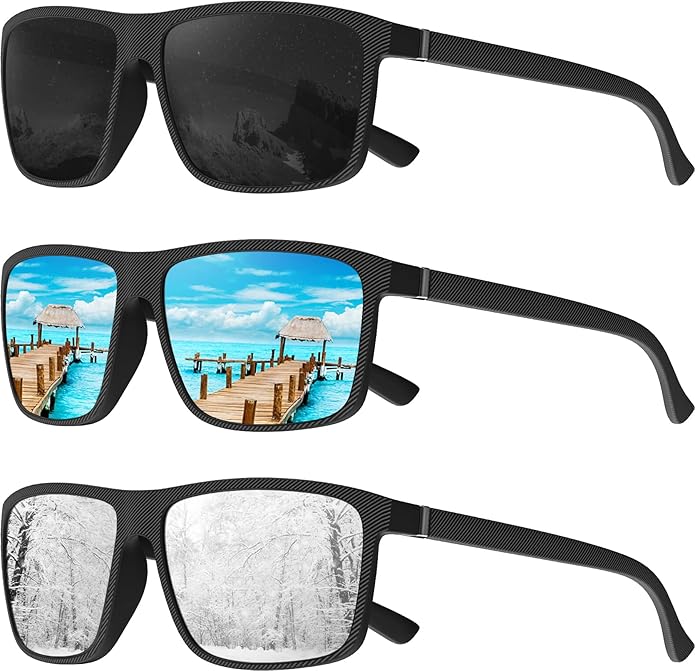 KALIYADI Polarized Sunglasses for Men and Women, Mens Sun Glasses with UV Protection for Driving Fishing Golf (3 Packs)