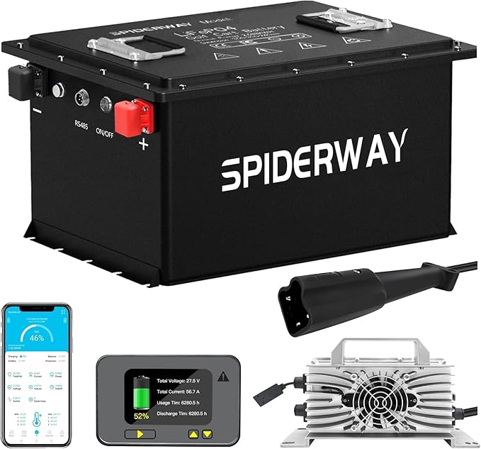 48V 150Ah Lithium Battery Golf Cart with 25A Charger, 48V LiFePO4 Battery, LCD Monitor & Mobile APP, 6000+ Cycles 48V Golf Cart Battery, Built-in 200A BMS, Max 10.24kW Output, Perfect for Golf Carts
