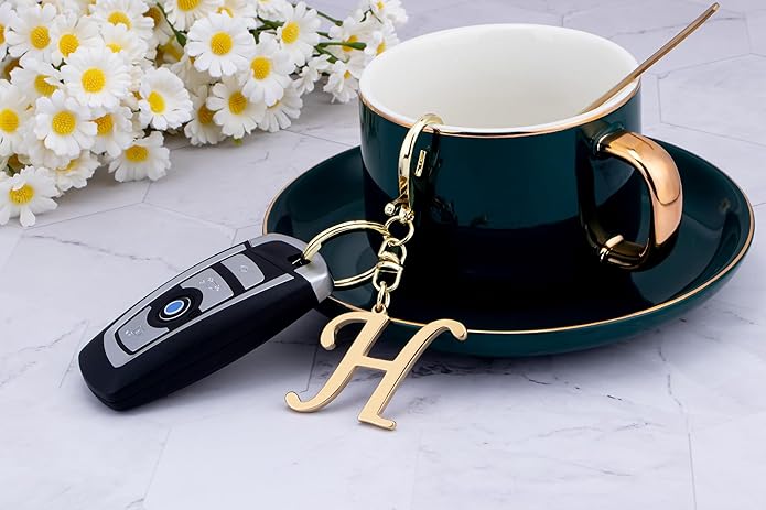 Cute Stainless Steel Gold Initial Letter Keychain for Women Girl, Charms for Key Handbag Backpack Bag, Personalized Gift