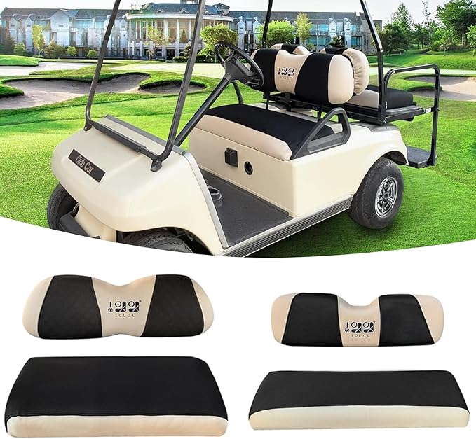 10L0L Golf Cart Front Rear Seat Cover Set for EZGO TXT RXV & Club Car DS 2000-up(Flat Backrest), Made w/ 3D Air Mesh Polyester Fabric Breathable Washable