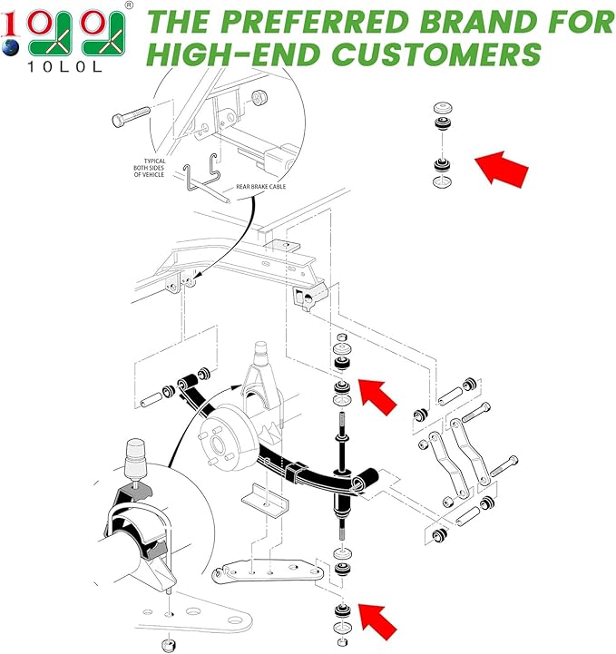 10L0L Golf Cart Shock Absorber Bushing Kit for Club Car DS Precedent 1982-Up and EZGO TXT Marathon 1989-Up, Replace OEM 1011415,1010142