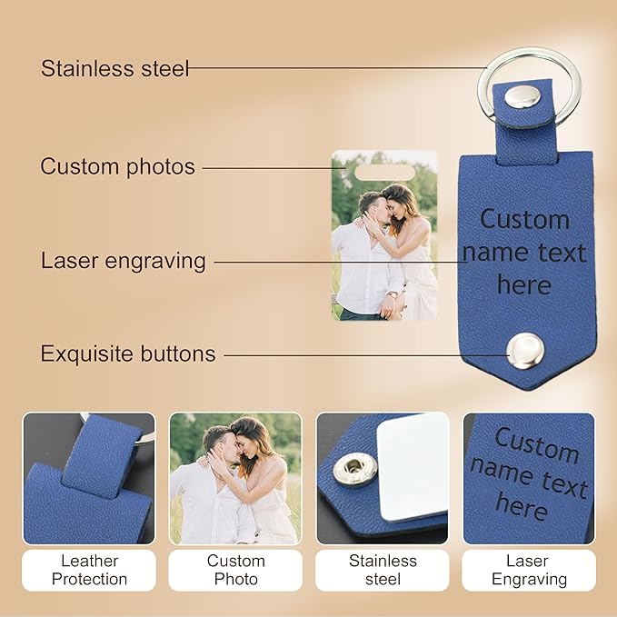 Custom Keychains with Picture Personalized Photo Logo Text Customized Key Chain for Boyfriend Dad Men Women Gifts