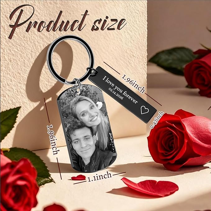 Personalized Custom Keychain with Picture - Double Sided Engraving Photo Text Customized Key Chains for Men Boyfriend