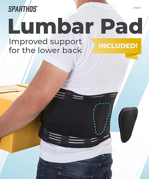 Sparthos Back Brace for Lower Back Pain - Immediate Relief from Sciatica, Herniated Disc, Scoliosis - Breathable + Lumbar Support Pad - For Men & Women - Fits 44–52″ Waist (Large, Check Size Chart)