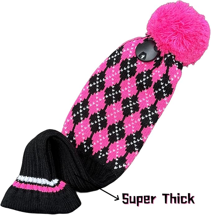 3pcs Knit Pink Golf Club Head Covers, Golf Driver 3 5 Fairway Woods Covers, Pom Pom Golf Wood Headcovers Covers for Driver, 3 5 Woods Women