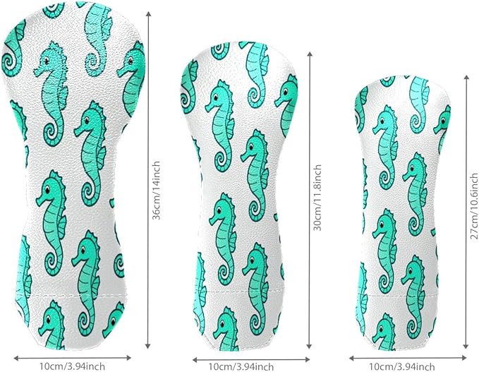3 Pack PU Leather Golf Club Head Covers - Driver, Fairway Wood & Hybrid, Funny Golf Accessories, Ideal Golf Gift Colorful Line Seashell
