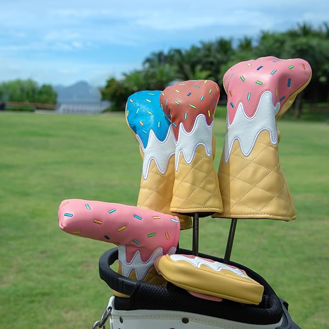 Golf Wood Head Covers Driver Cover 3 Wood Headcover Hybrid Head Covers Embroidery Ice Cream Design Golf Club Headcovers Leather Hand-Made Wood Head Cover