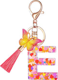 Suweibuke Colourful Cute Initial Letter Keychains for Women Girls with Tassel Butterfly, Charm for Purse Handbags Backpacks