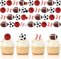Honeydak 48 Pcs Sports Cupcake Toppers Basketball Softball Football Soccer Cupcake Rings Toppers Picks Decoration for Sport Baby Shower Birthday Party Cake Supplies