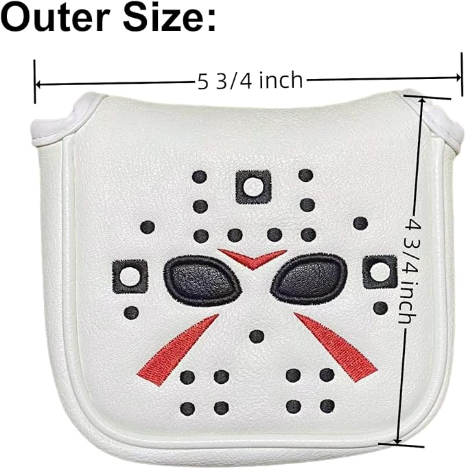 Golf Putter Cover White Mallet Putter Headcover Magnetic Hockey Golf Club Cover Headcover for All Brand 5.51" Width, 5.11" Width