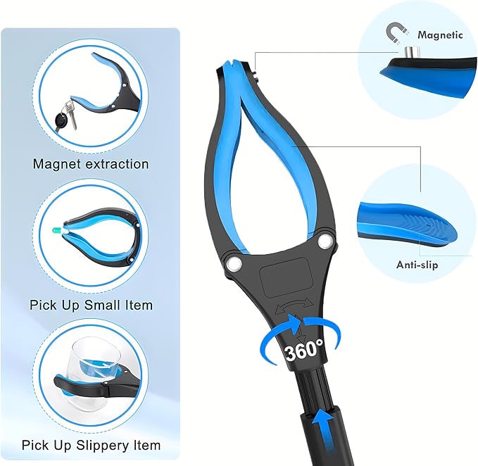 Grabber Reacher Tool - Foldable Gripper and Reaching Tool - Heavy Duty Pick Up Stick Grabbers for Seniors, Trash, Surgery Recovery Must Haves Gifts, 32” Picker Upper Grabber (Blue)