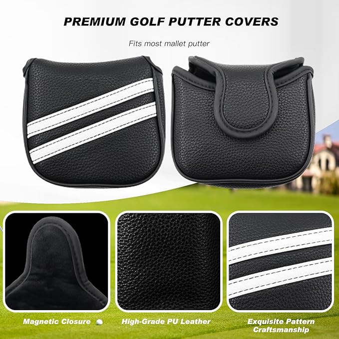 Golf Club Covers,4pcs or 1pc Golf Headcovers for Woods and Driver Fairway Hybrids Women Men - Premium PU Leather with Interchangeable Tags & Magnetic Blade and Mallet Putter Covers