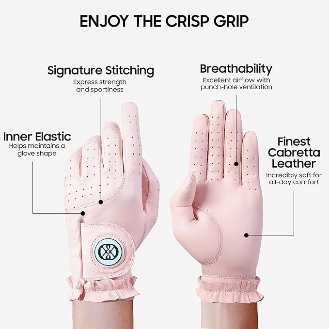 CLAPLEY Women’s Golf Glove – Premium Cabretta Leather with Magnetic Ball Marker, Breathable Design, Good Elasticity, Precious Gift for Golfers, Super Soft Feel, Left and Right Hand, Secure Fit