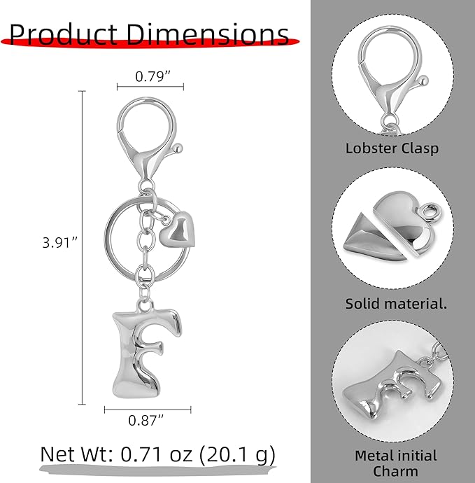Gold Bubble Heart, Cherry, Bow & More Designs Letter Initial Keychain Bag Charms – Cute Purse Charms for Handbags
