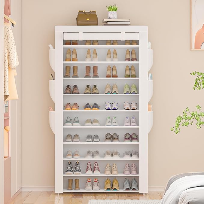 OYREL Shoe Rack 10Tier Large Capacity 50-56Pairs Beautiful Tall Shoe Shelf Free Standing Storage Cabinet Entryway Closet