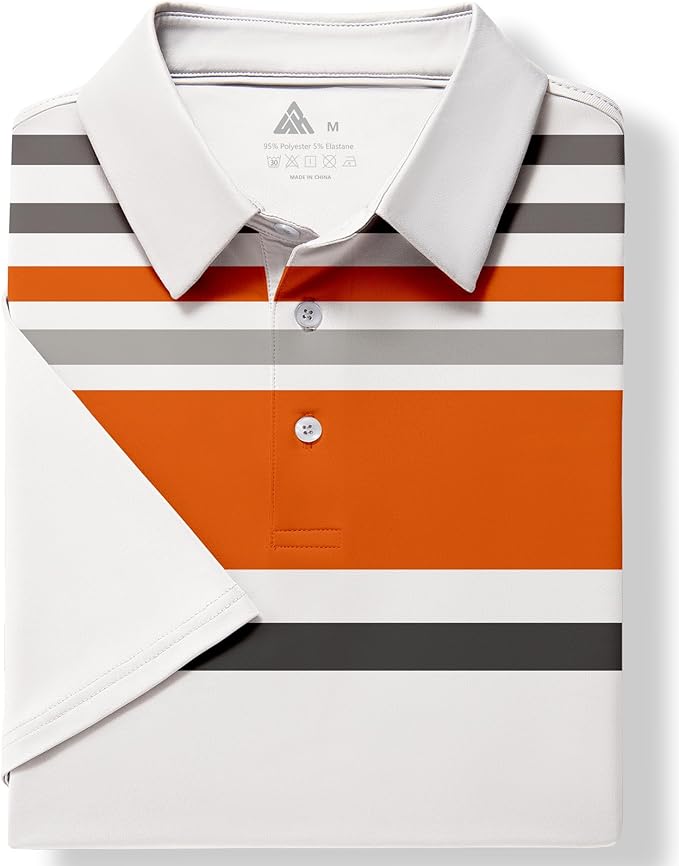 JACKETOWN Mens Polo Shirts Short Sleeve Print Dry Fit Performance Moisture Wicking Casual Collared Golf Shirts