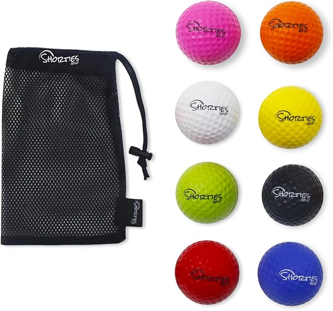 Shorties Golf Practice Balls - 8 Pack Colored HIgh Density Foam Golf Balls for Men, Women & Children | Indoor & Outdoor Training | Distance & Control | Realistic Feel | Safe for Kids & Seniors