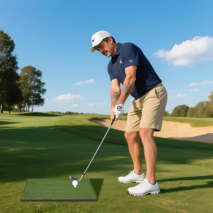 Golf Hitting Mat 24"x16" | 24"x24" Tri-Turf Golf Practice Mat Outdoor Indoor Portable Training Matt Traint Aid Batting Turf Matt for Chipping, Driving and Full Swing Practice