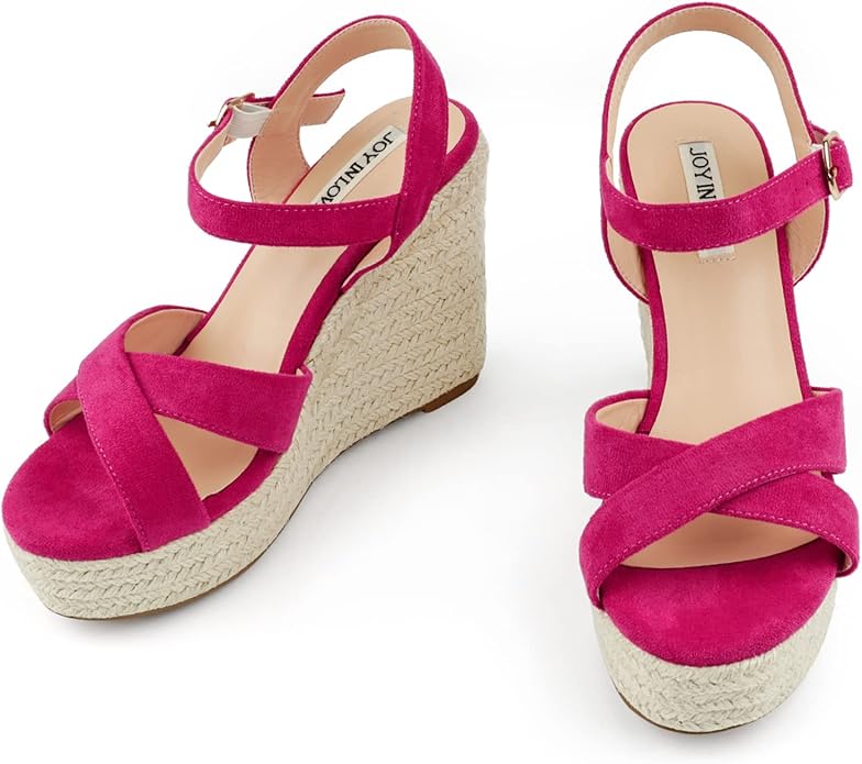 JOY IN LOVE Womens Espadrilles Wedge Sandals Platform Heels Ankle Strap Open Toe Buckle Sandals