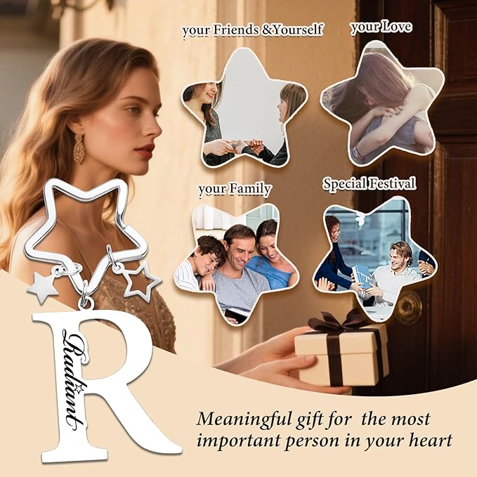 Qunrwe Stainless Steel Initial Letter A-Z Keychain,Inspirational Gifts for Women Men Friends Daughter Son Sister Dad Mom