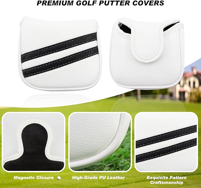 Golf Club Covers,4pcs or 1pc Golf Headcovers for Woods and Driver Fairway Hybrids Women Men - Premium PU Leather with Interchangeable Tags & Magnetic Blade and Mallet Putter Covers