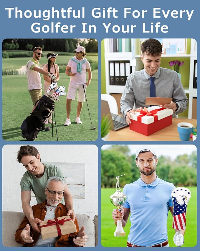 Golf Head Covers, 3 Pack Golf Club Head Covers USA Stars and Stripes, Velour Lined for Extra Club Protection, Designed to Fit All Woods and Drivers Velour Lined