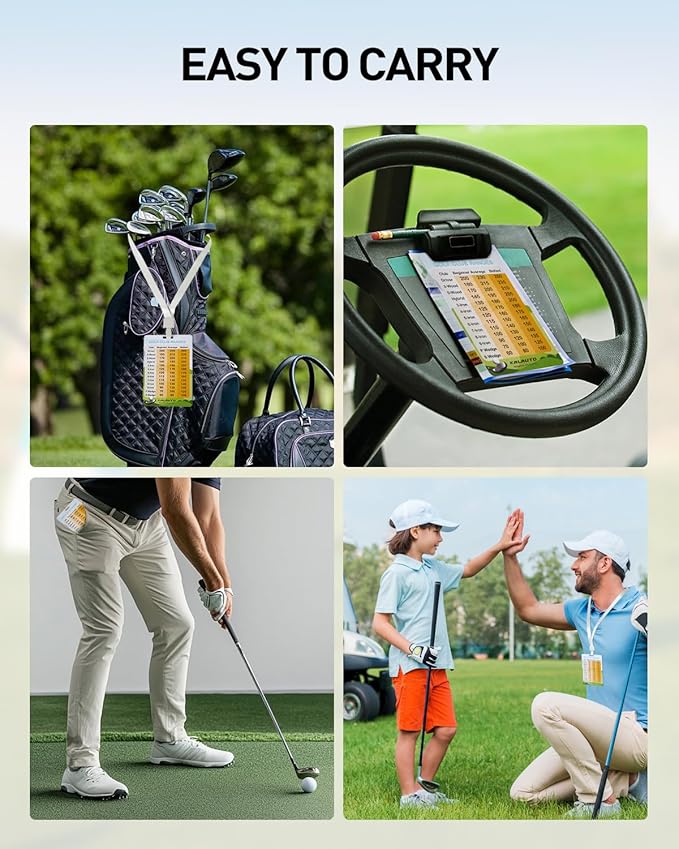 Golf Club Distance and Rules Card: Golf Club Bag Accessories - Golf Yardage Card for Men and Women Golf Club Range Chart Card Personalized Design Beginners Essentials Tool