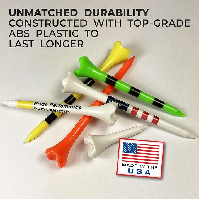 Pride Golf Tee Performance Plastic Golf Tees - Stars and Stripes - 2-3/4" 100 Count - Designed for Less Friction and Longer Drives - Made in the USA