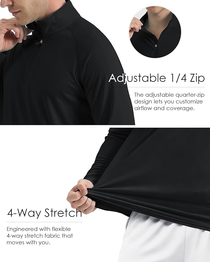 Boladeci Men's UPF 50+ Sun Shirts 1/4 Zip Long Sleeve SPF UV Protection Lightweight Quick Dry Quarter Zip Golf Shirts
