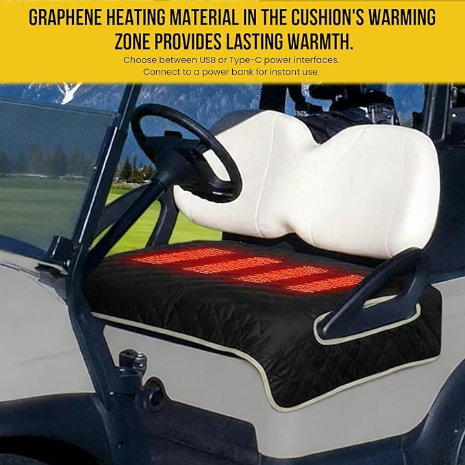 Heated Golf Cart Seat Cover,Non-Slip Winter Golf Cart Seat,Universal Fit, Easy Installation,4 Heating Zones, USB/Type-C Powered, Non-Slip & Waterproof, Ideal Golf Gift for Men