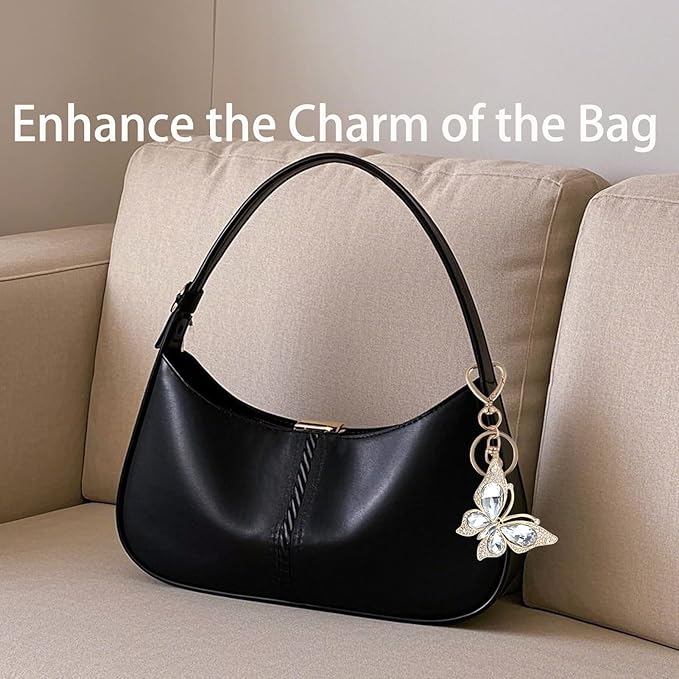 Weixiltc Charm Keychain for Women, Cute Heart Key Chain with Diamond Butterfly Pendant, Lovely Bag & Purse Keyring Accessory