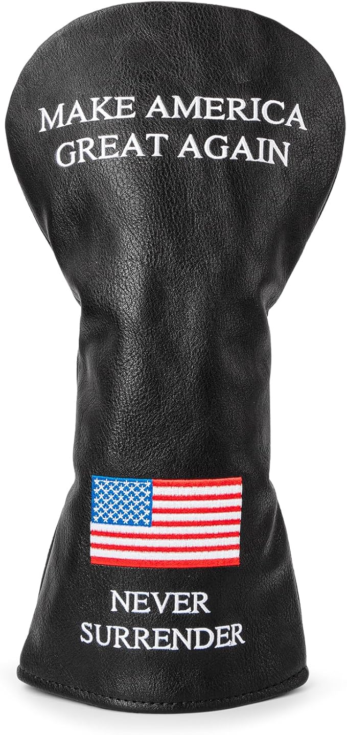 Golf Headcovers Golf Club Head Covers MAGA Style Elegant Embroidery Premium Leather Driver Fairway(FW) Wood Hybrid(UT) with Number Tags, 3 Wood Headcover Set