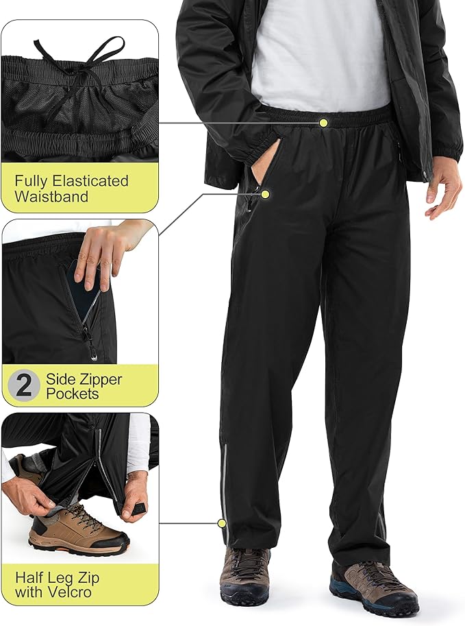 33,000ft Men's Rain Suit Packable Waterproof Lightweight Rain Gear for Golf Hiking Cycling 2 Pieces(Rain Jackets and Pants)