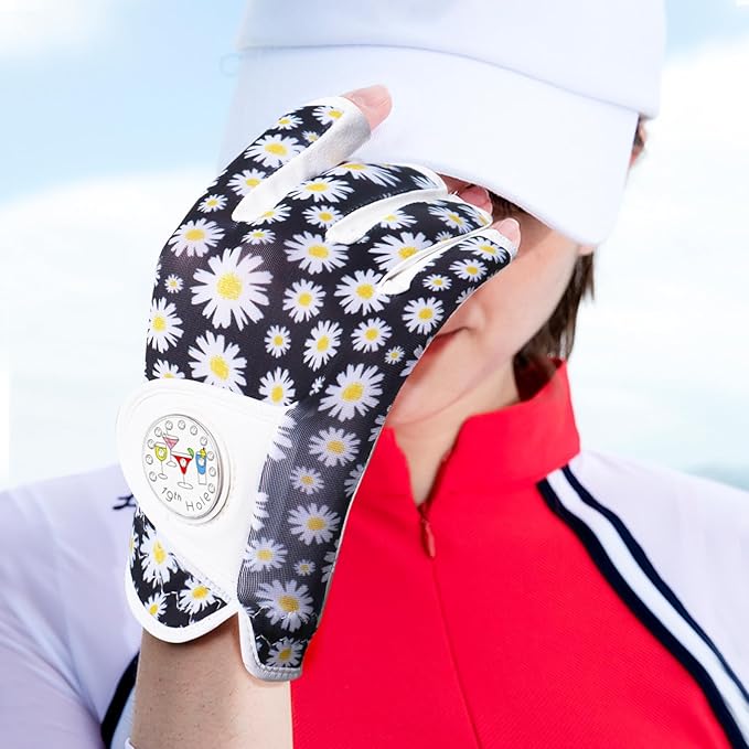 FINGER TEN Stylish Golf Gloves Women with Ball Marker 1 Pack for Left or Right Hand, Breathable Glove with Fashion Patterns for Ladies Right Left Handed Golfer