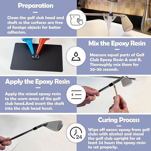 Golf Club Epoxy - Waterproof & Extra Strength - 8.4oz Golf Shaft Repair - Long Cure Golf Epoxy Glue for All Golf Shafts, Golf Heads, Drivers, Putters, and Irons，Ideal for Clubhouse & Home